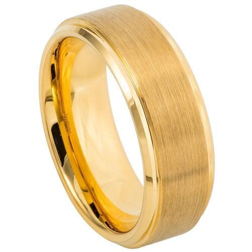 Yellow Gold Ip Plated Flat Brushed Center With High Polish Stepped Edge - 8mm Band